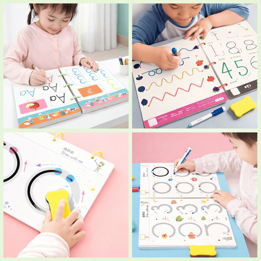 Kidzotic Pen Control Training Exercise Book for Kids | Reusable Smart Workbook with Pens & Eraser