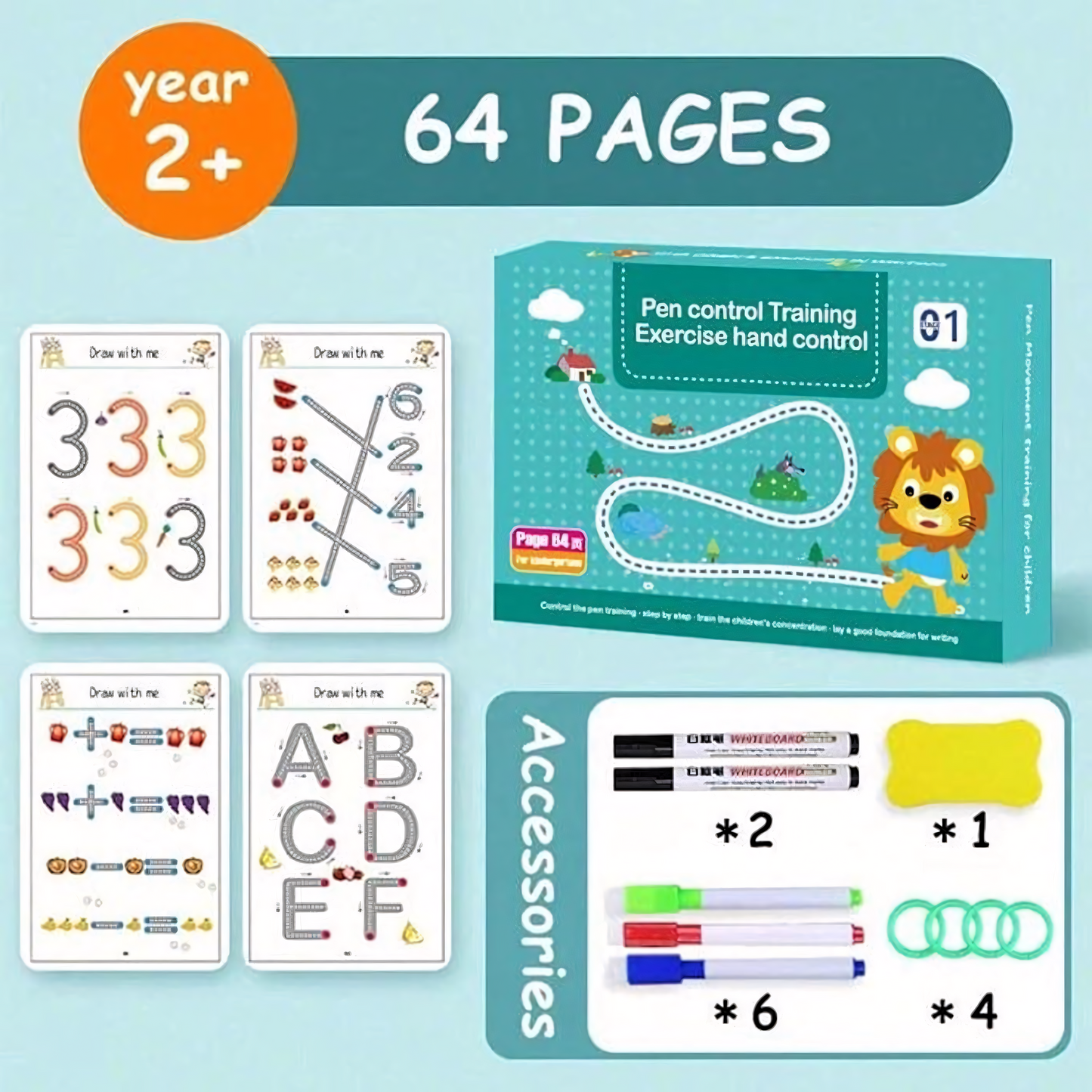 Pen Control Training Exercise Book for Kids | Reusable Smart Workbook with Pens & Eraser