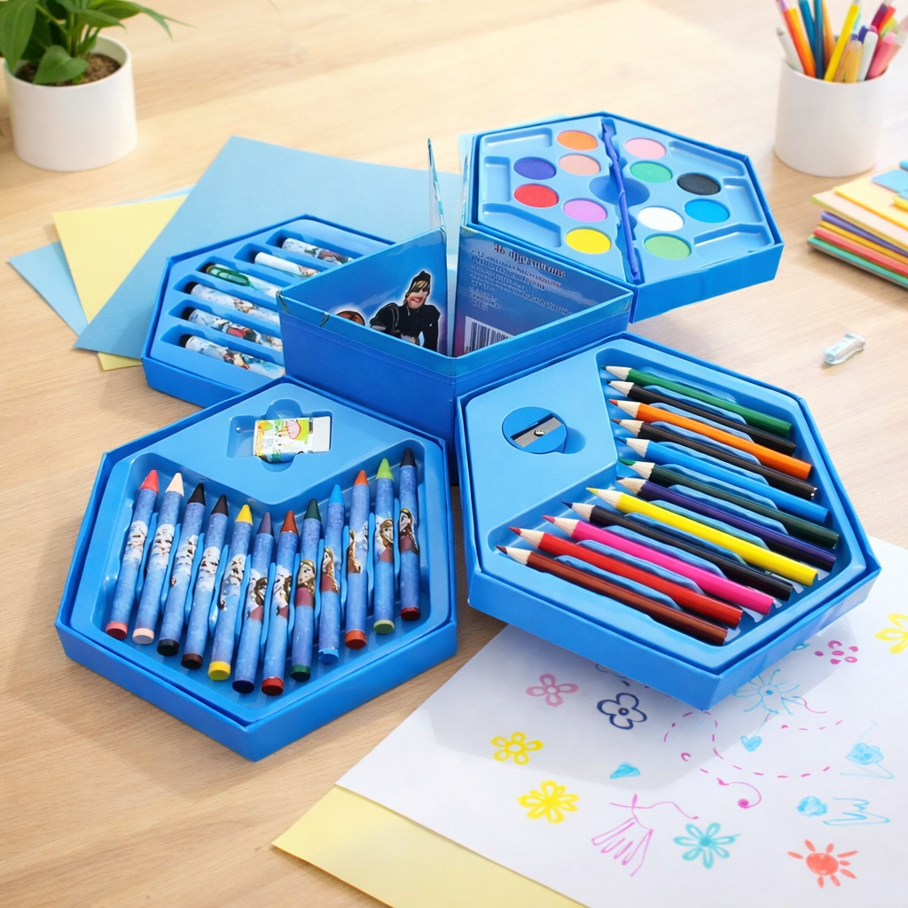 Kidzotic 46-Piece Art Set for Kids | Drawing & Coloring Kit with Crayons, Sketch Pens & More