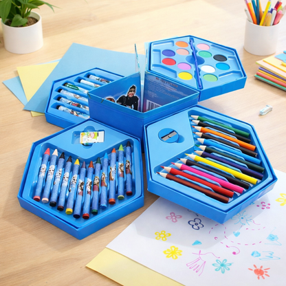 Kidzotic 46-Piece Art Set for Kids | Drawing & Coloring Kit with Crayons, Sketch Pens & More