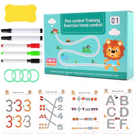 Pen Control Training Exercise Book for Kids | Reusable Smart Workbook with Pens & Eraser