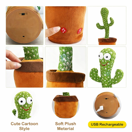 Kidzotic Musical Dancing & Mimicry Cactus Toy | Singing, Talking & Dancing Plush for Kids