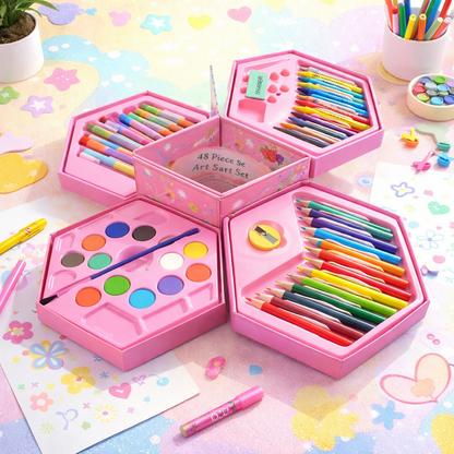 Kidzotic 46-Piece Art Set for Kids | Drawing & Coloring Kit with Crayons, Sketch Pens & More