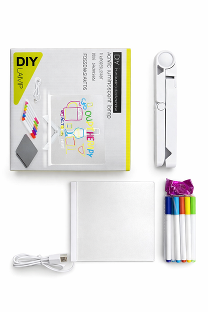 Kidzotic 3D LED Light Acrylic Writing Pad | Glass Message Board with 12 Pens & USB Night Lamp