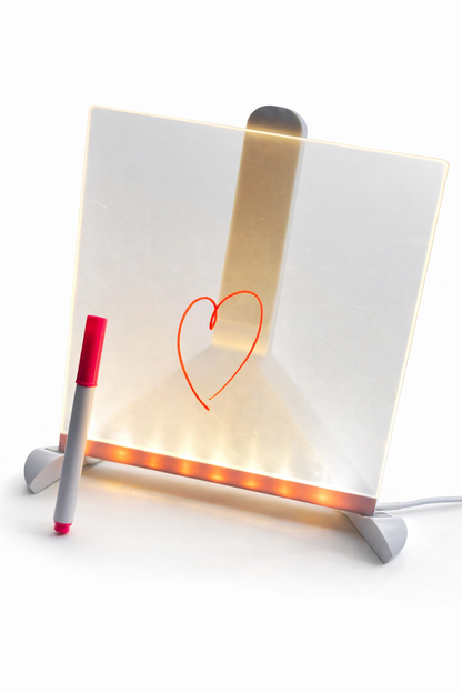 Kidzotic 3D LED Light Acrylic Writing Pad | Glass Message Board with 12 Pens & USB Night Lamp