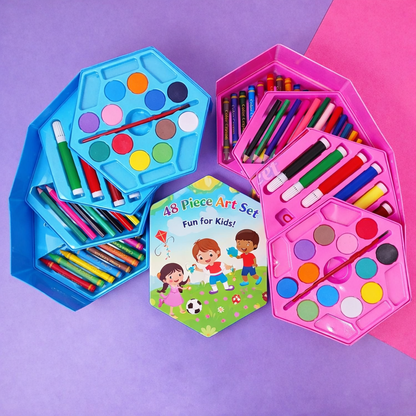 Kidzotic 46-Piece Art Set for Kids | Drawing & Coloring Kit with Crayons, Sketch Pens & More