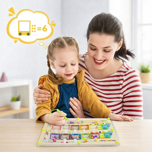 Kidzotic Magnetic Color & Number Maze | Montessori Wooden Puzzle Board for Kids Learning & Fine Motor Skills
