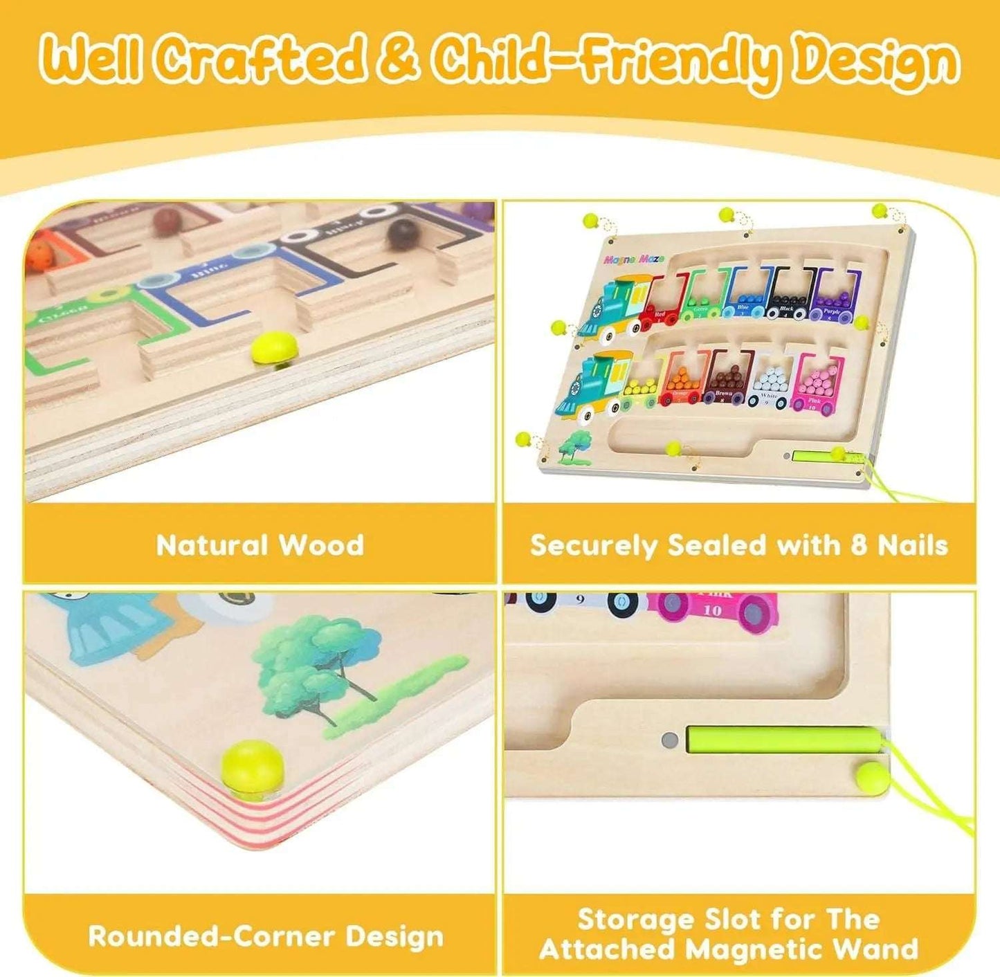Kidzotic Magnetic Color & Number Maze | Montessori Wooden Puzzle Board for Kids Learning & Fine Motor Skills