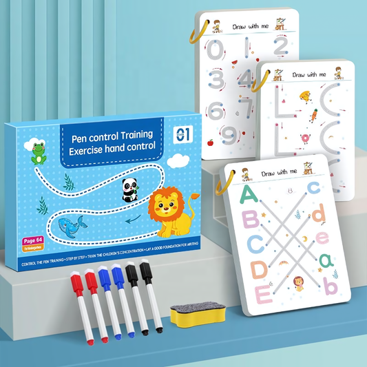 Pen Control Training Exercise Book for Kids | Reusable Smart Workbook with Pens & Eraser