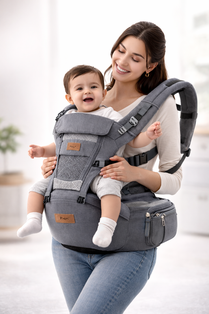 3-in-1 Adjustable Hip Seat Baby Carrier with Ergonomic Support & Storage | Comfortable Baby Carrier for Newborn to Toddler (0–36 Months)